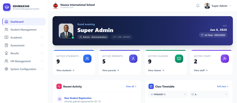 Edumax360 school management dashboard
